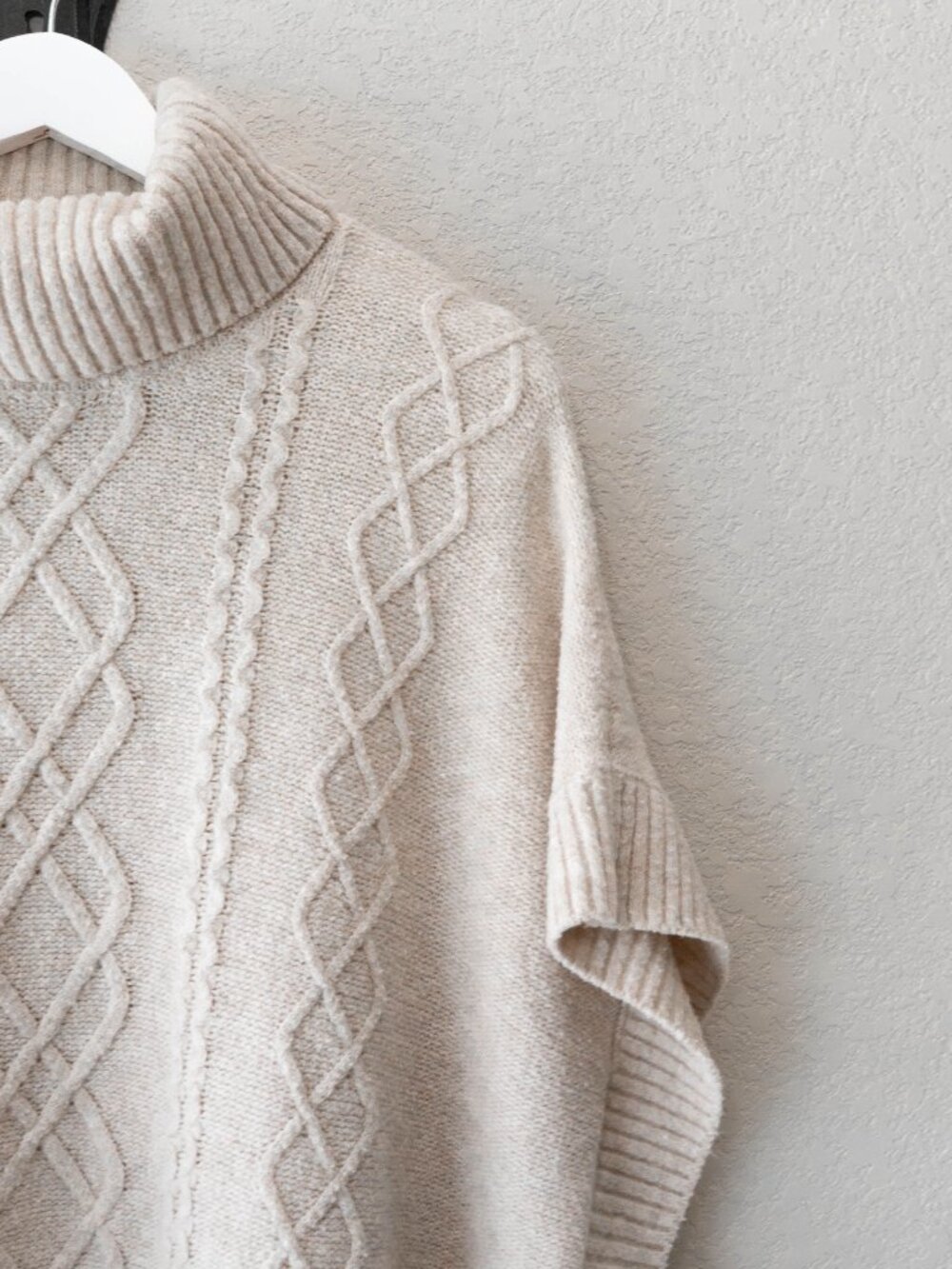MNG Cream Cable Knit Sweater Poncho Size 9-10 Turtleneck Cozy Oversized Knit - Picture 5 of 14